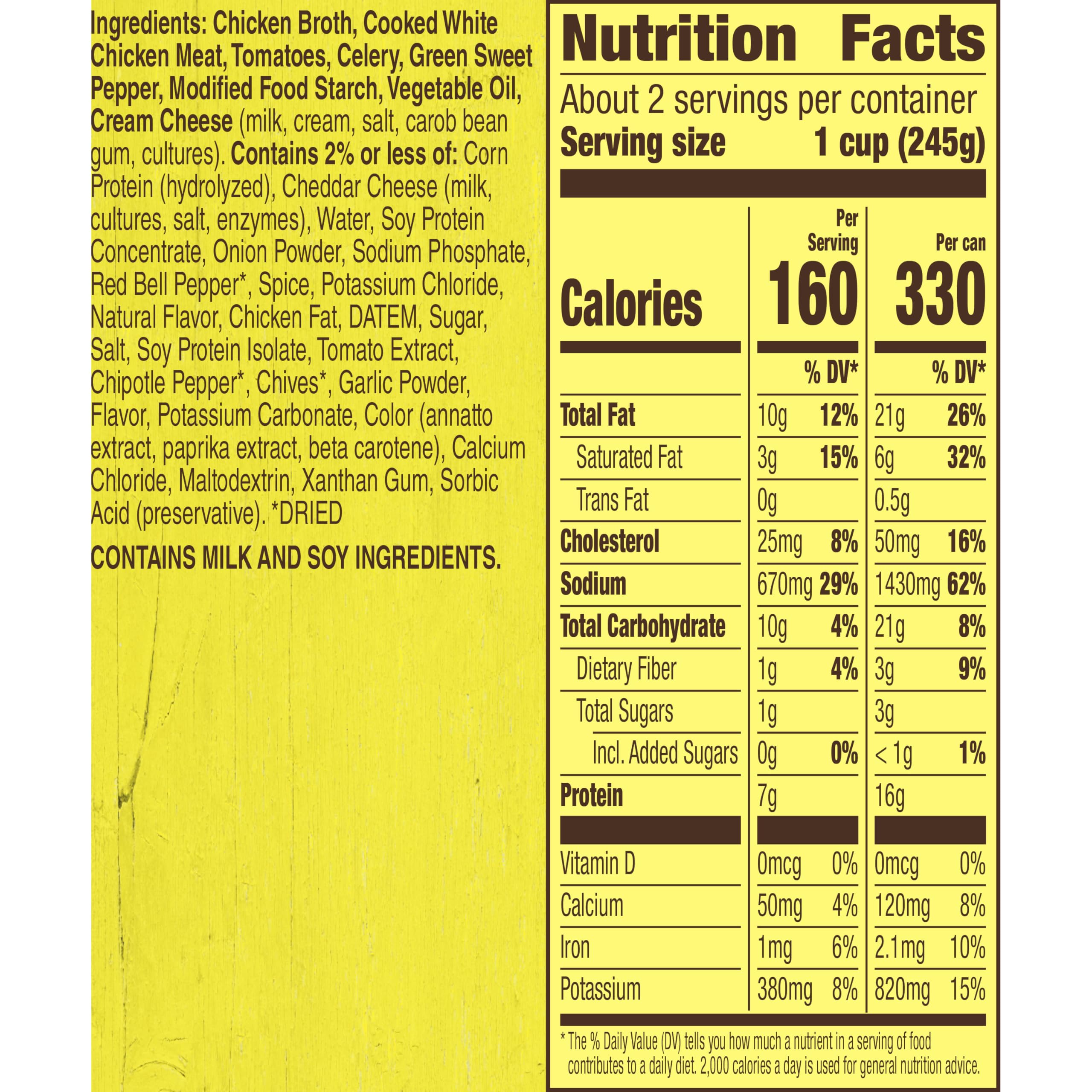 Old El Paso soup label close-up shows chicken and peppers