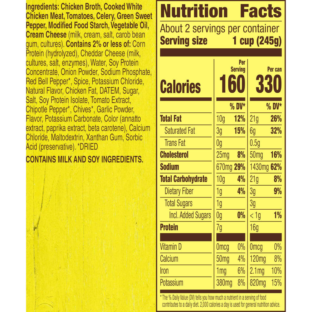 Old El Paso soup label close-up shows chicken and peppers