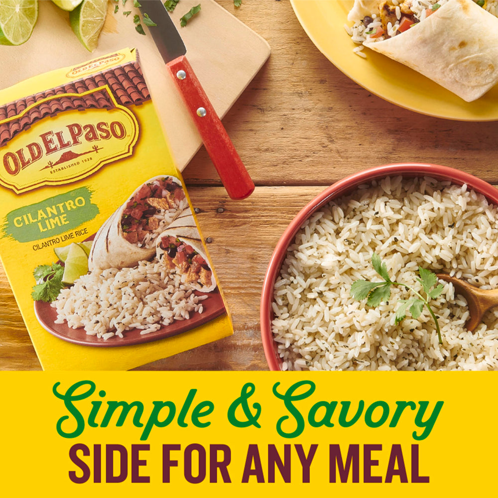 Pantry-stable Old El Paso Cilantro Lime Rice boxed product