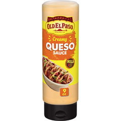 Old El Paso Creamy Queso Sauce bottle ready to squeeze for tacos.