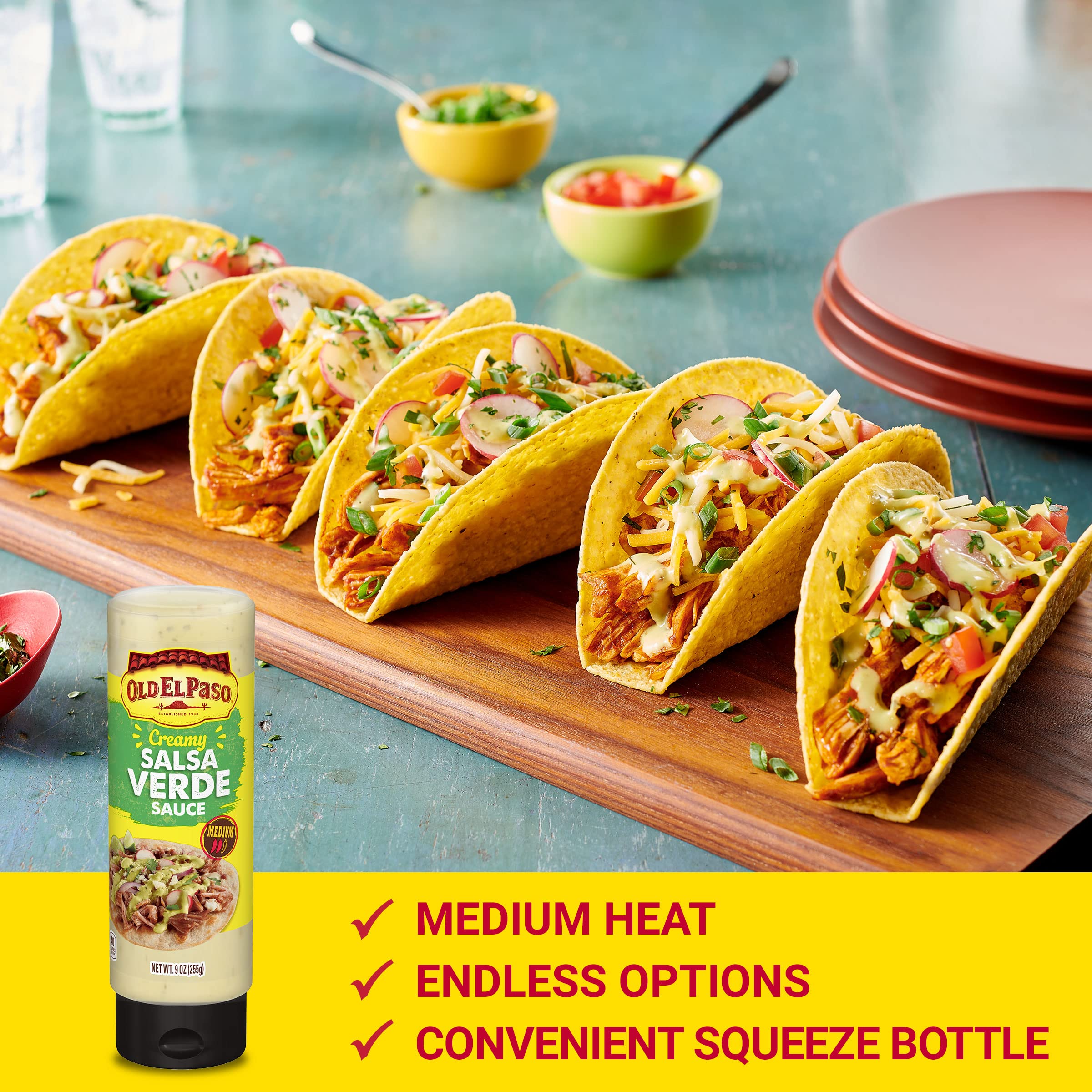 Old El Paso Creamy Salsa Verde taco salad dressing boosts freshness.