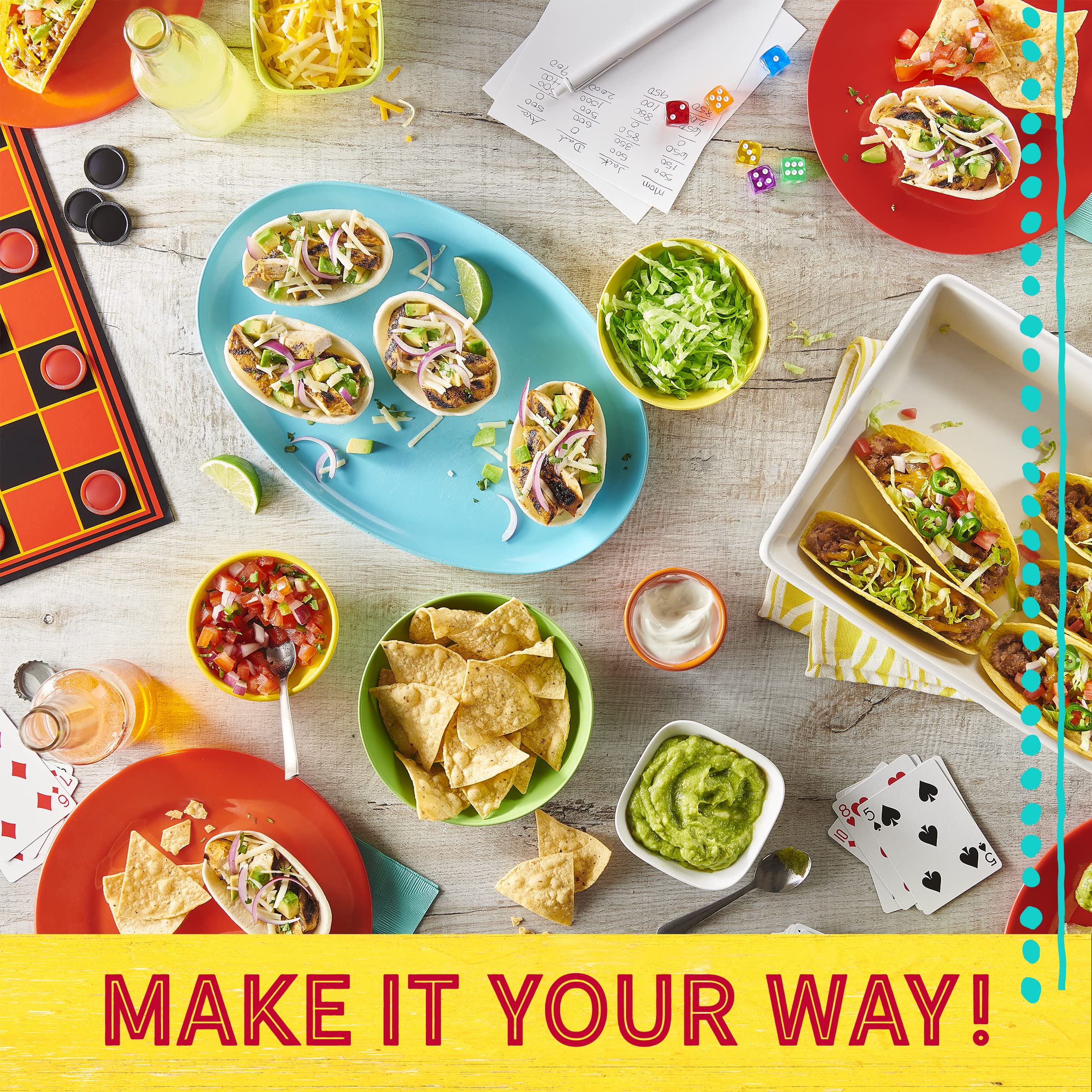 Family dinner scene with Old El Paso taco night using mini bowls