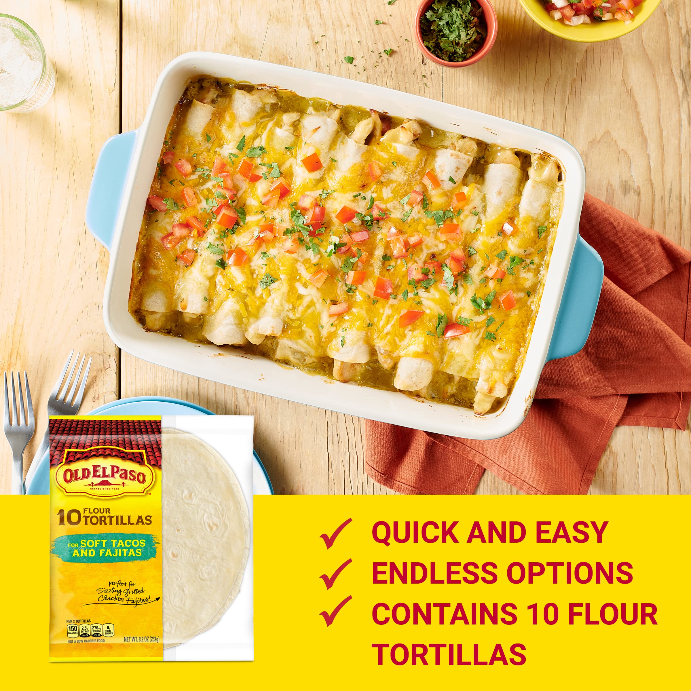 Close-up of Old El Paso flour tortilla texture, ready to heat