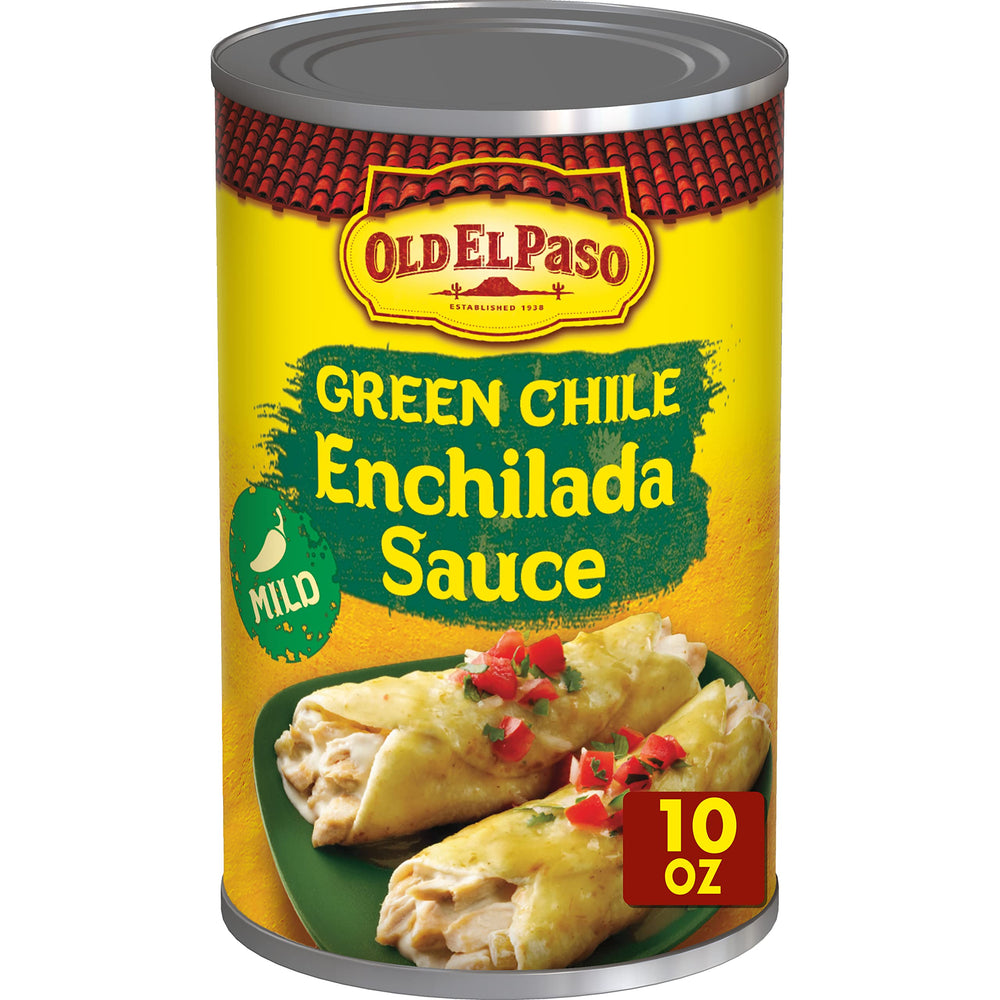 Old El Paso Mild Green Chile Enchilada Sauce can front view enhances Tex-Mex flavor
