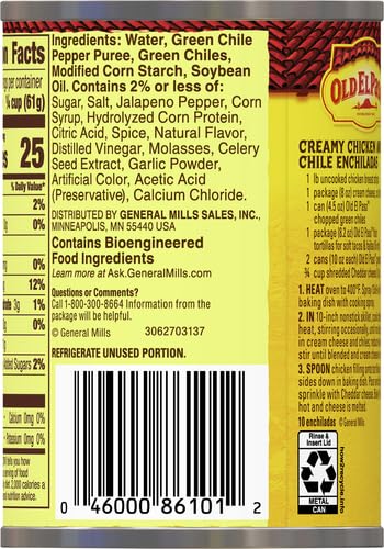 Ingredients close-up of Old El Paso sauce with green chiles and peppers