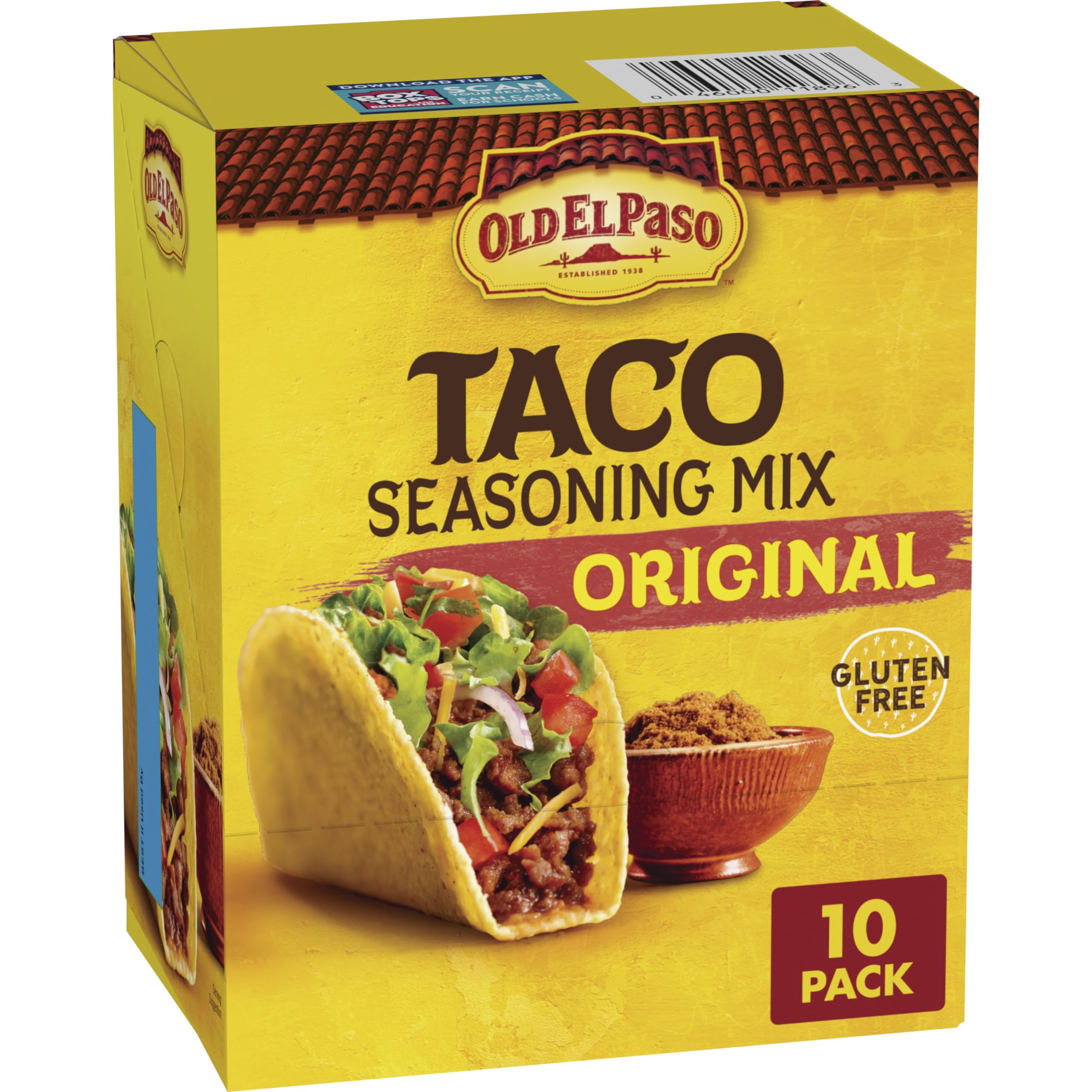 Old El Paso Original Taco Seasoning Mix front packaging, pantry staple for quick taco nights.