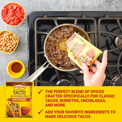 Taco night setup with Old El Paso seasoning and toppings.