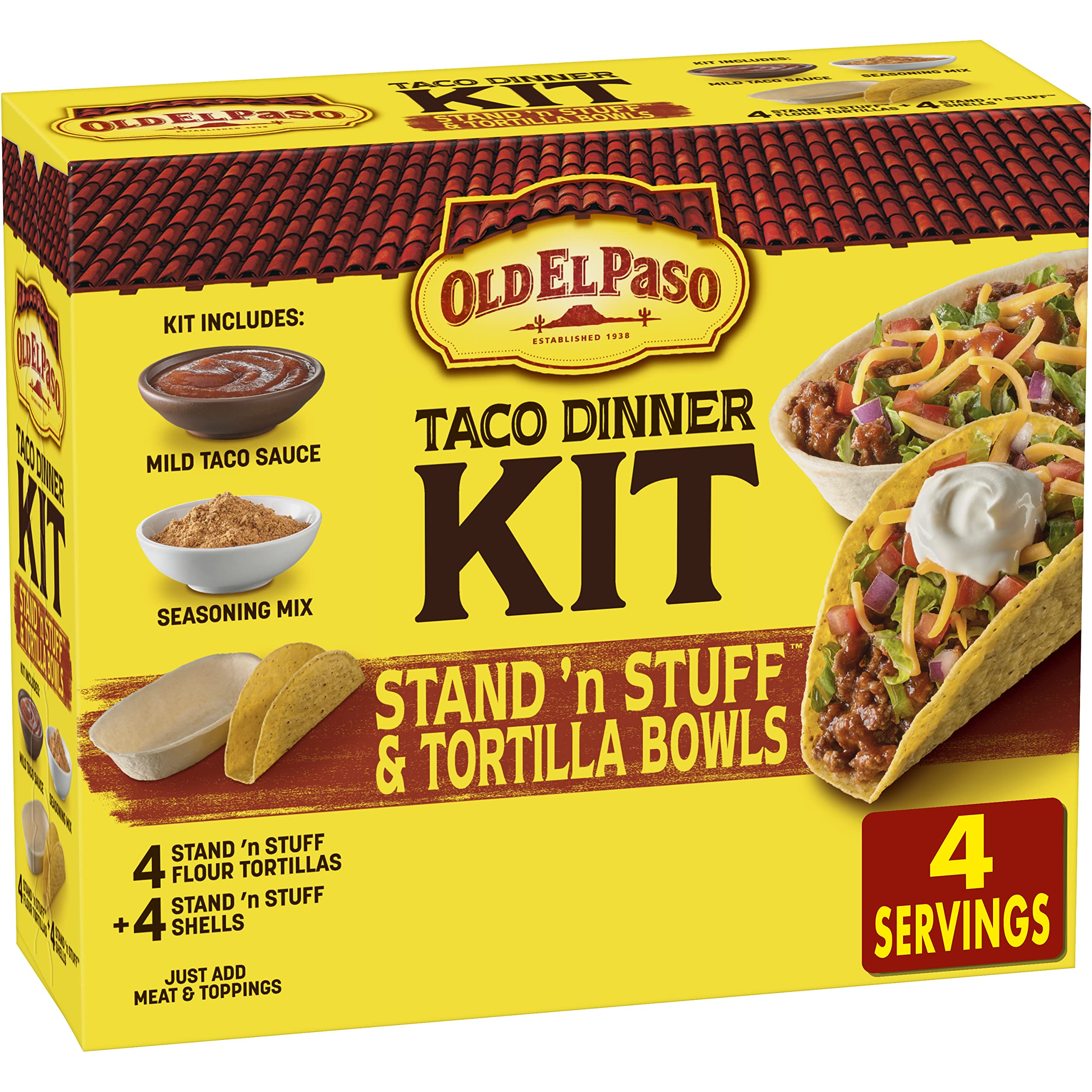 Old El Paso Stand 'N Stuff hard shells ready for quick stuffing and toppings.
