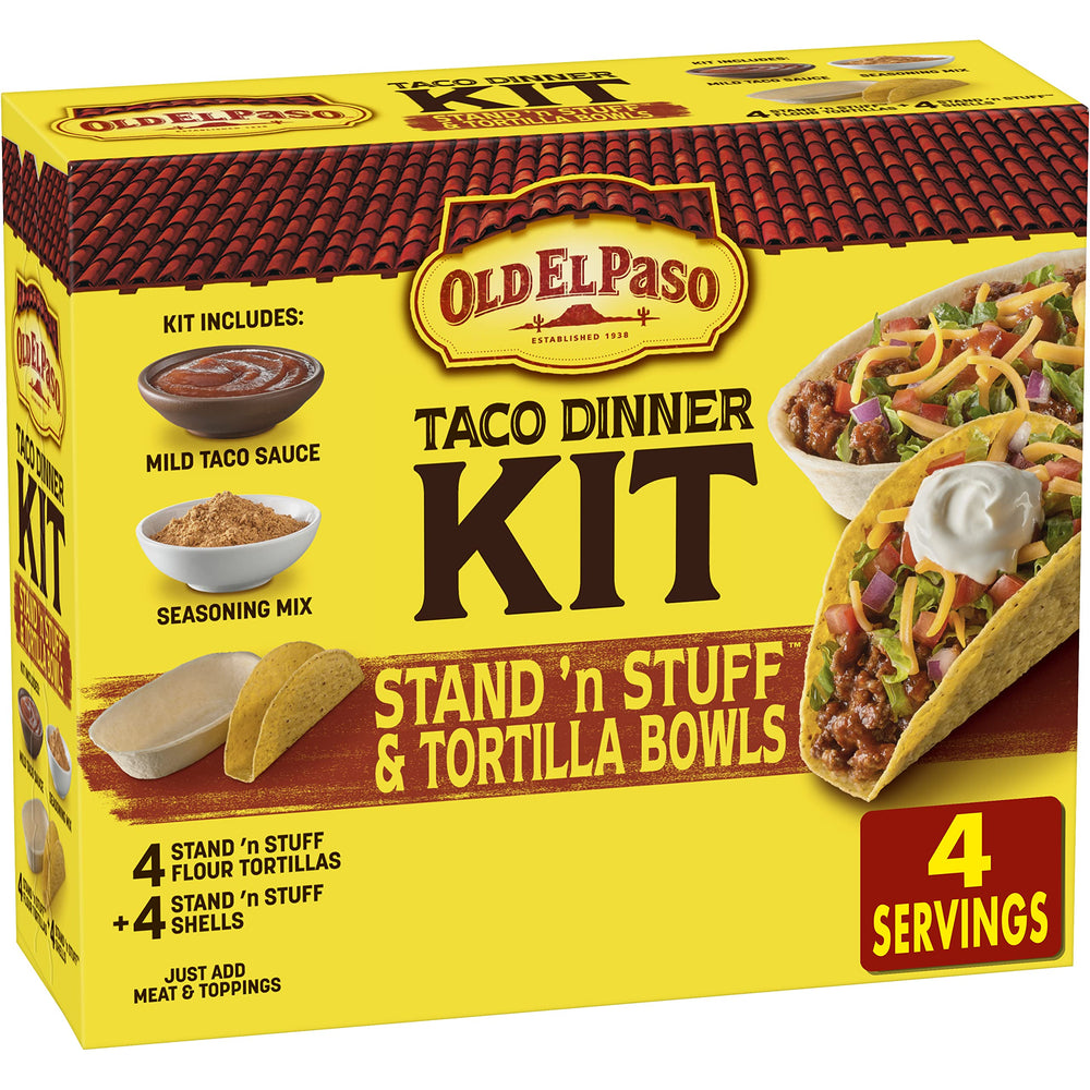 Old El Paso Stand 'N Stuff hard shells ready for quick stuffing and toppings.