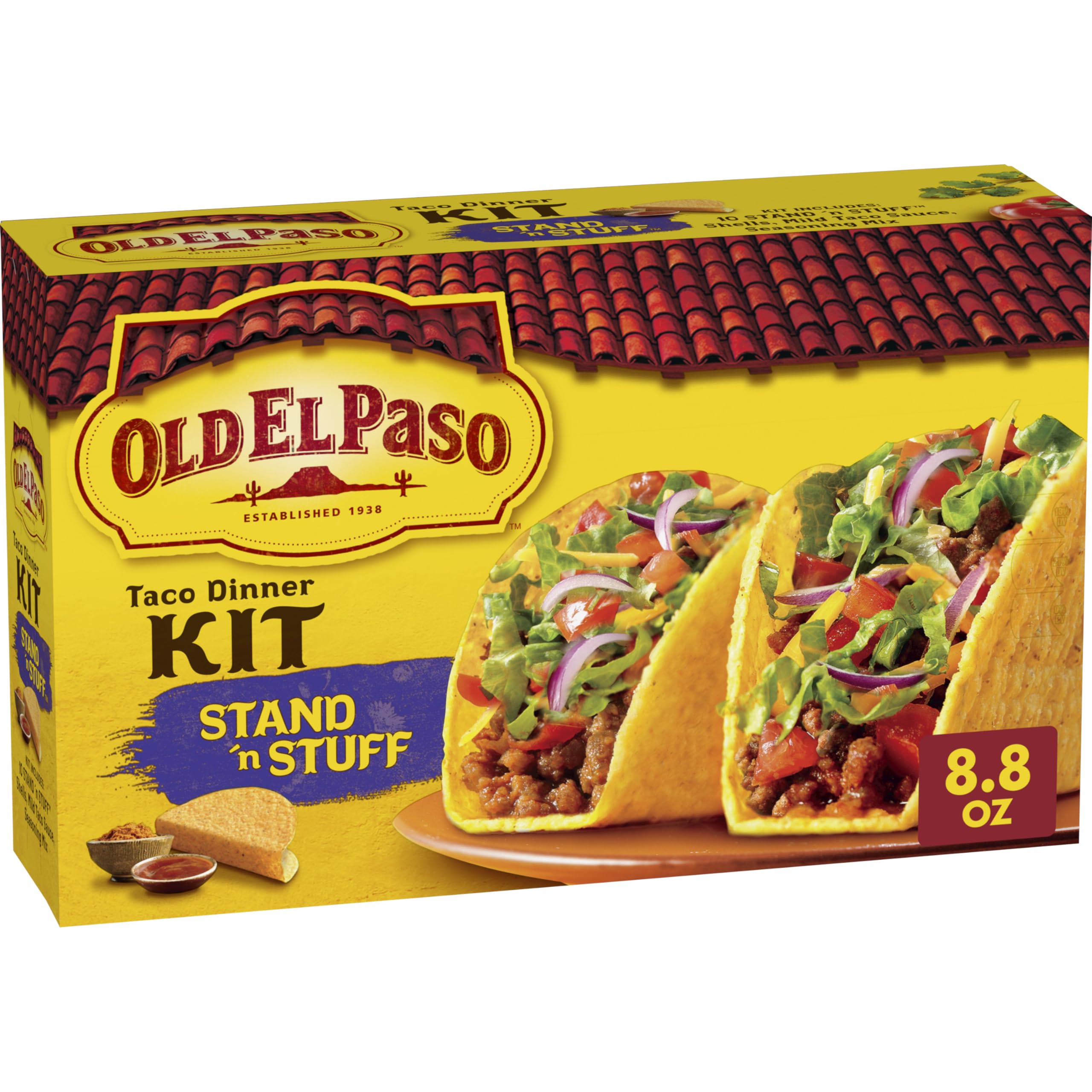 Old El Paso Stand 'N Stuff Taco Dinner Kit packaging ready for weeknight prep.