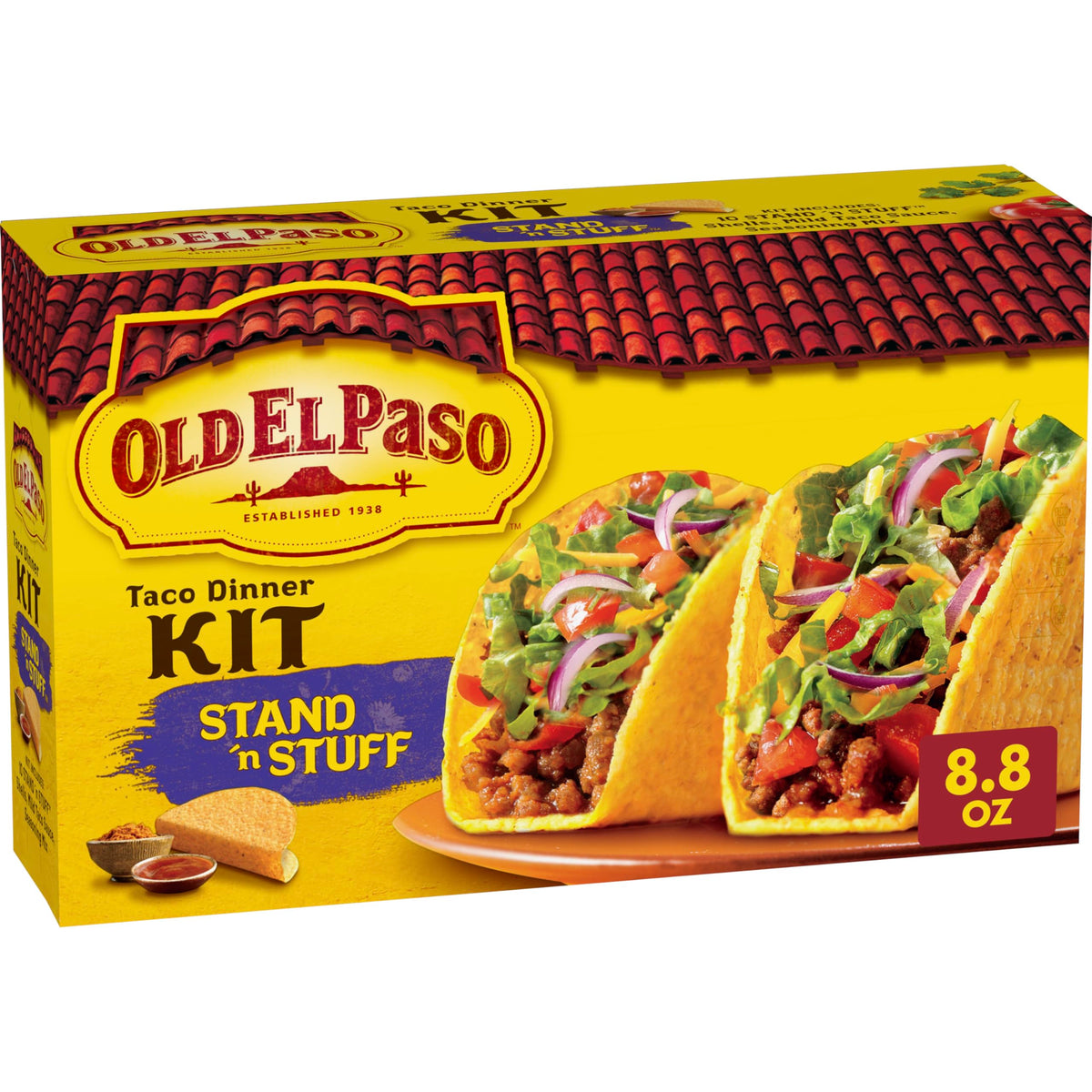 Old El Paso Stand 'N Stuff Taco Dinner Kit packaging ready for weeknight prep.
