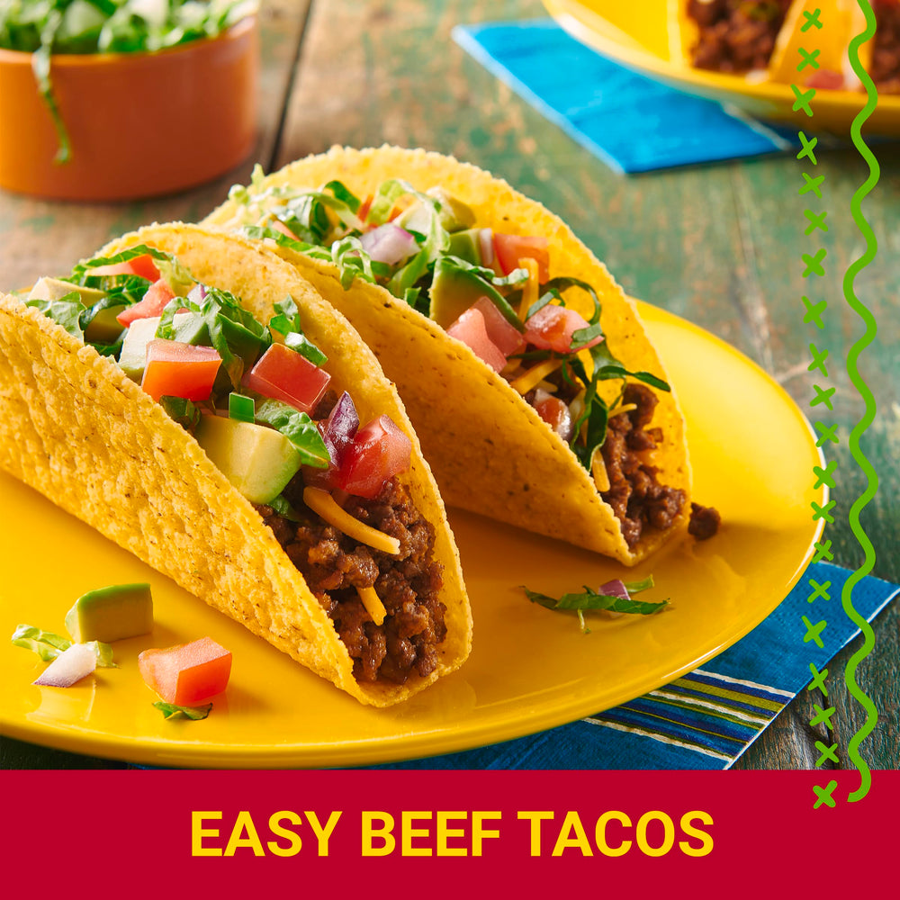 Old El Paso dinner on plate; serving easy taco night.