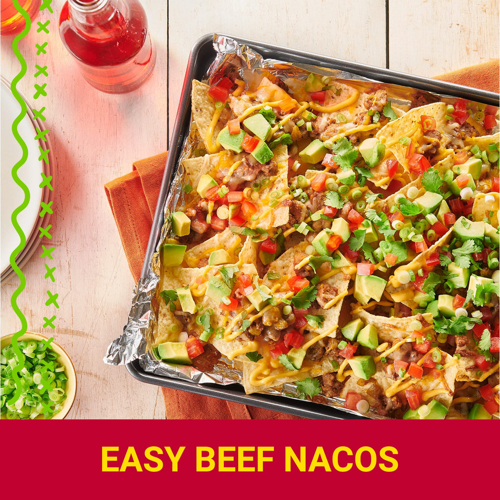 Old El Paso taco night setup with creamy queso finish.