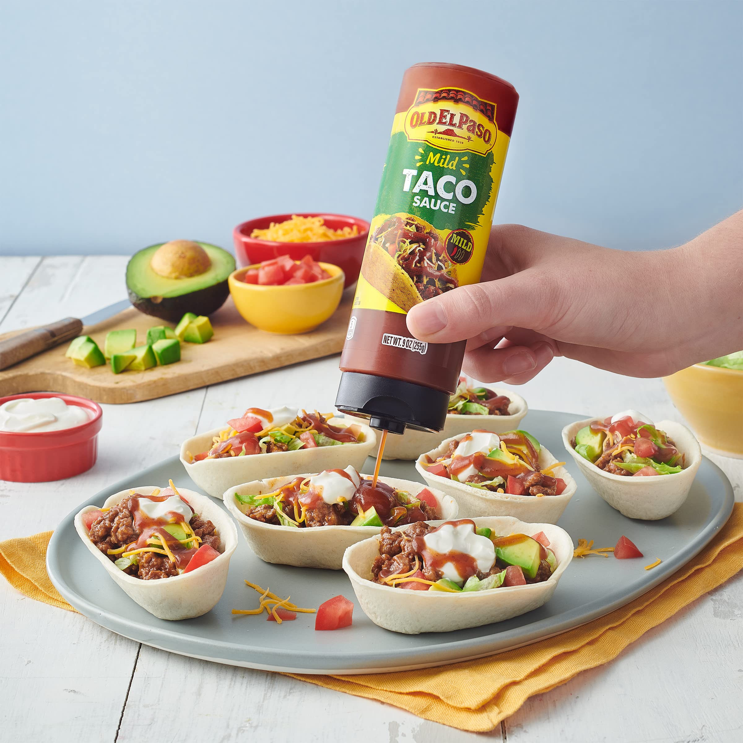 Old El Paso Mild Taco Sauce atop enchiladas for gentle heat