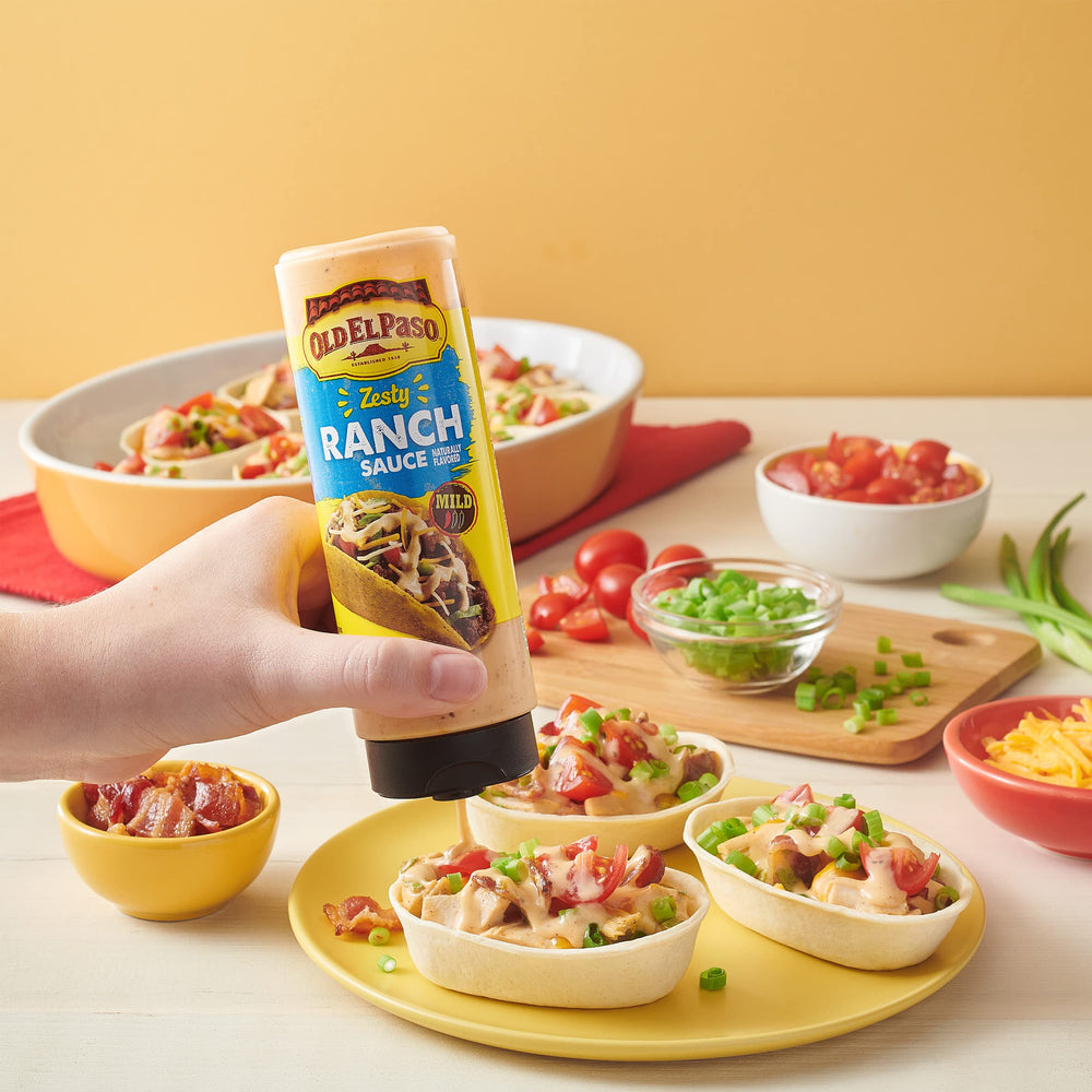 Old El Paso Zesty Ranch on burgers emphasizes customizable ranch drizzle.
