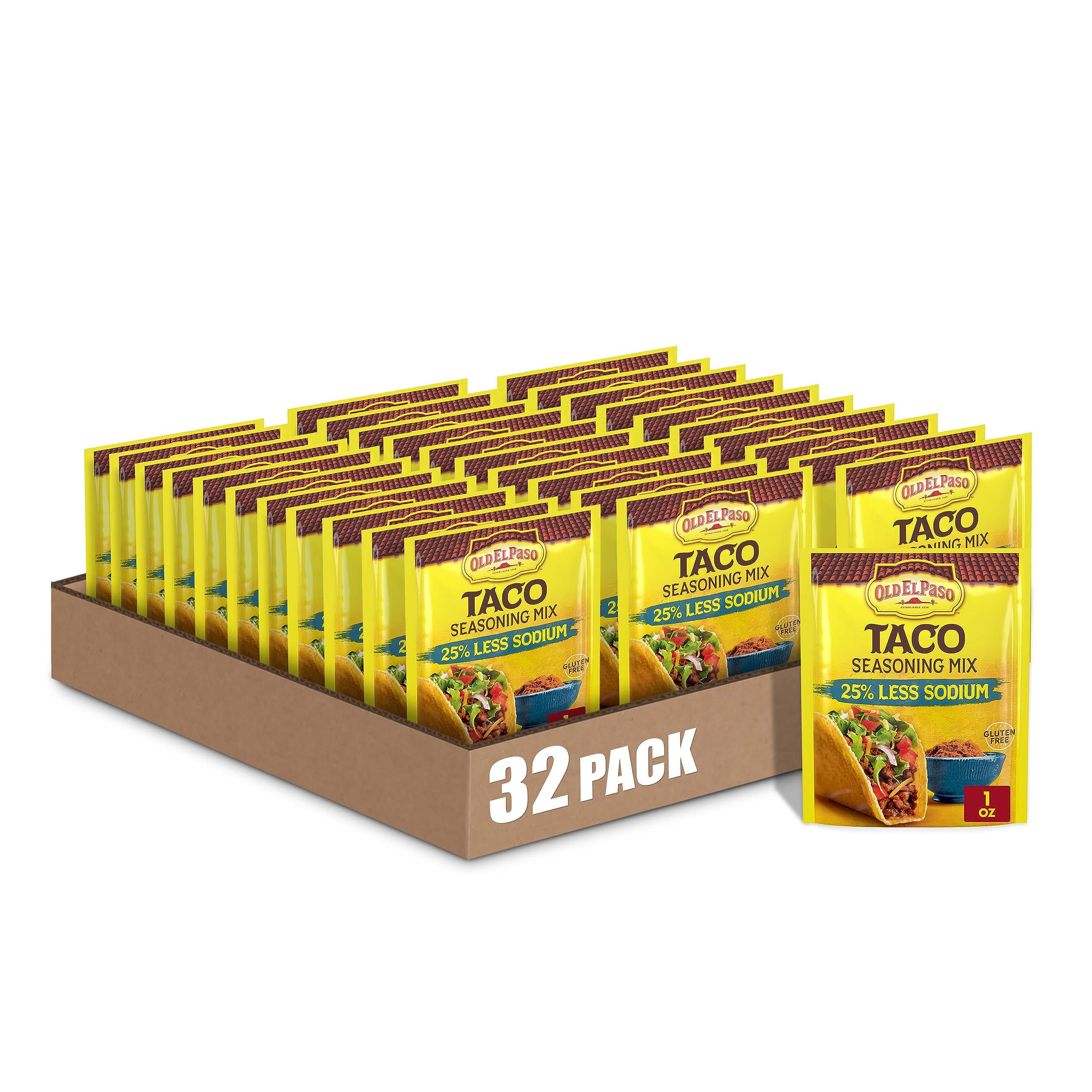 Old El Paso taco seasoning jar front showing bold spices for quick taco nights.
