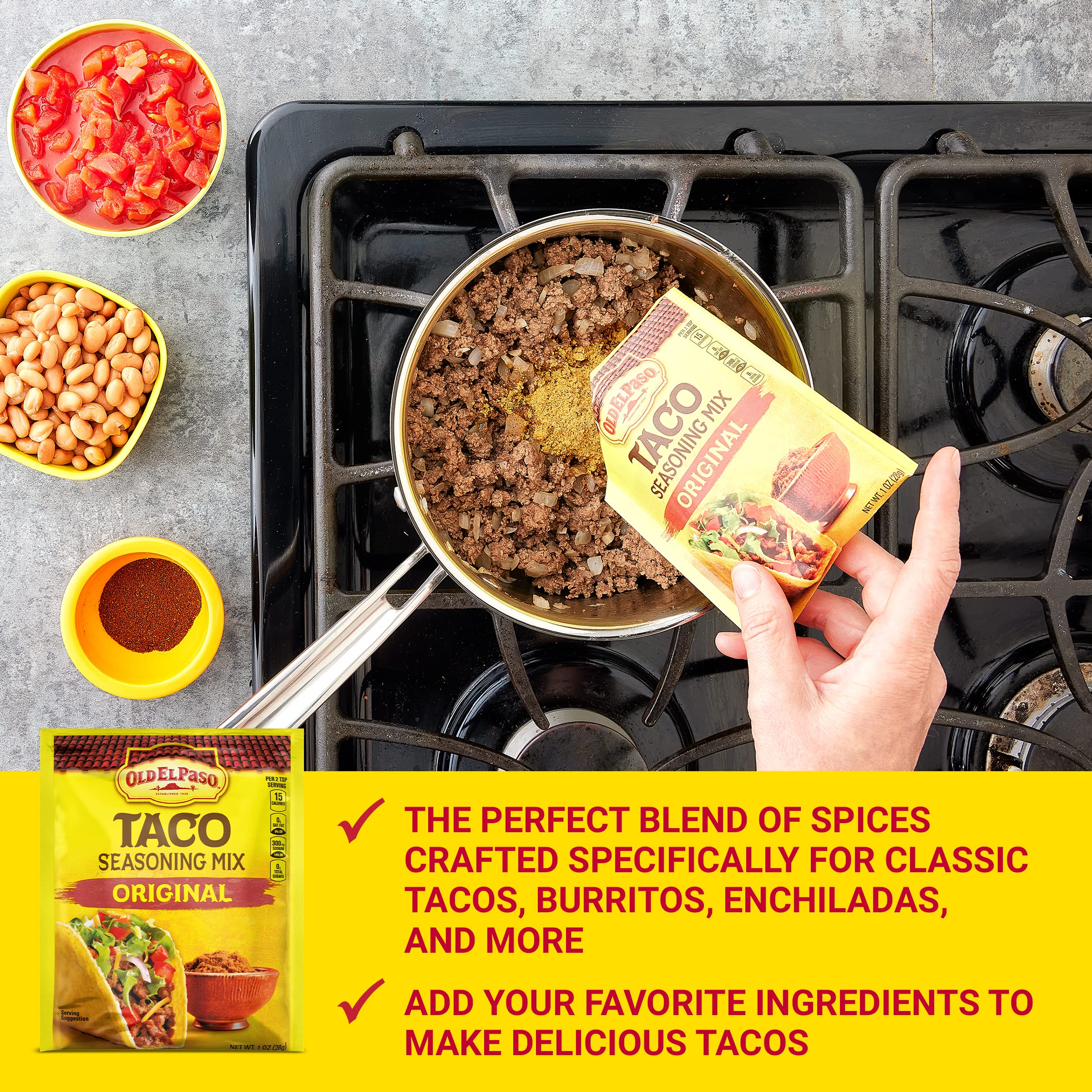 Old El Paso taco seasoning original on serving plate for taco night.