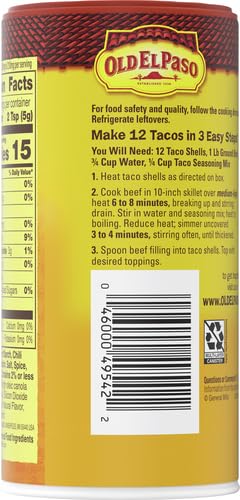 Old El Paso taco seasoning on a plate of ready-to-serve tacos.