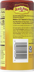 Old El Paso taco seasoning on a plate of ready-to-serve tacos.