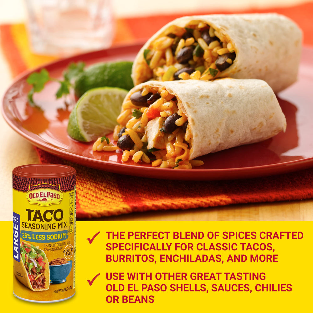 Old El Paso seasoning with hard taco shells for a crunchy bite.