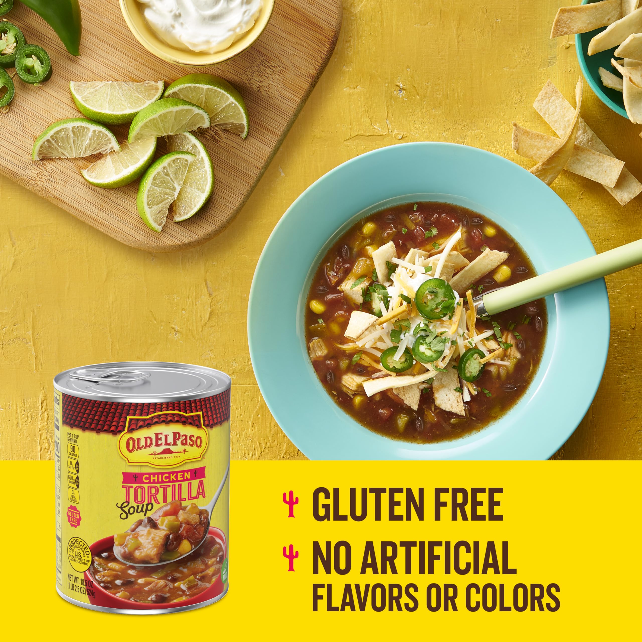Crushed tortilla chips topping adds crunch to Old El Paso soup.