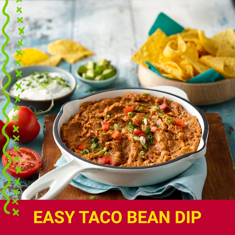 Old El Paso Refried Beans with tacos and burritos ready-to-build meals.