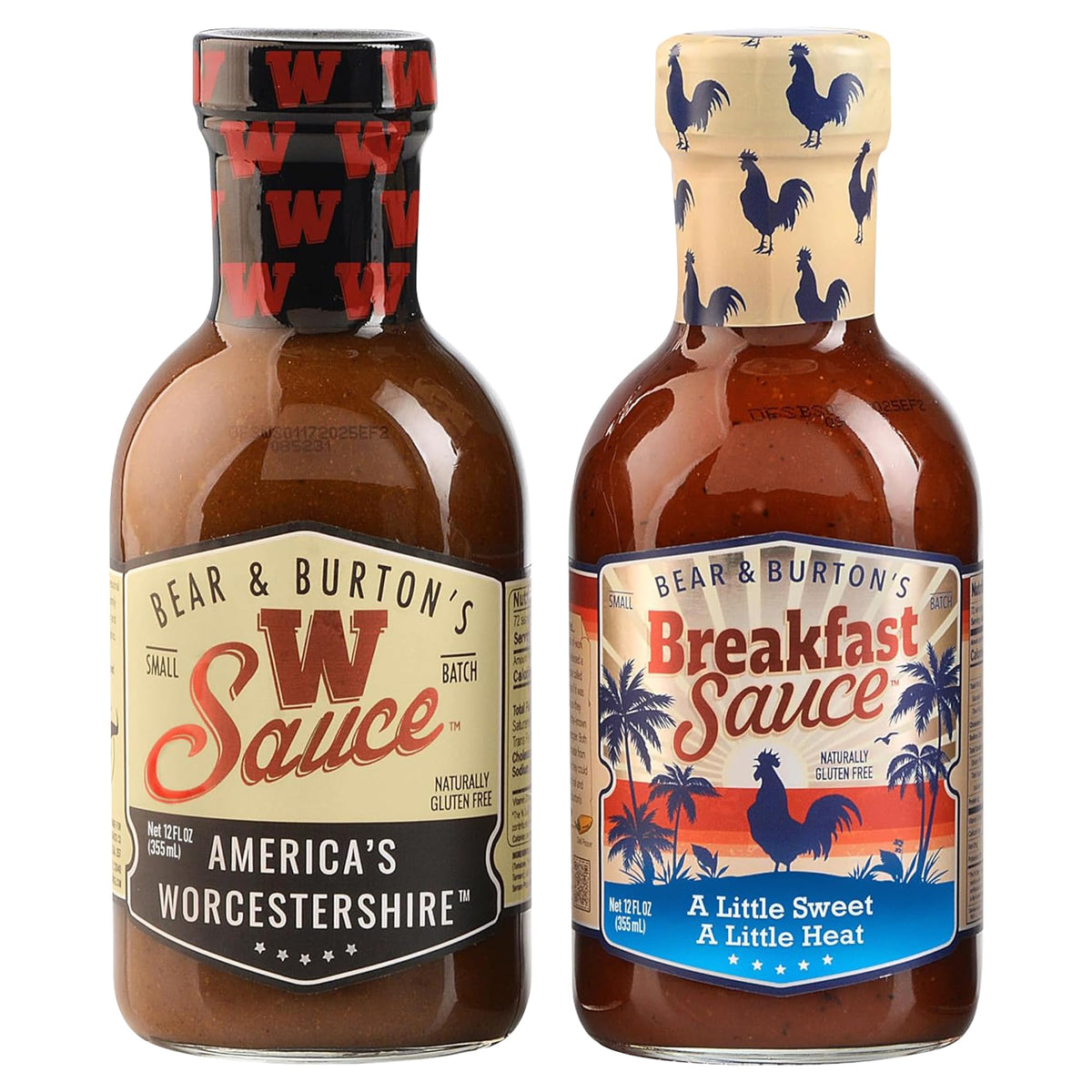 Old Florida Sauce Co. W Sauce bottle pouring over steak for bold flavor.
