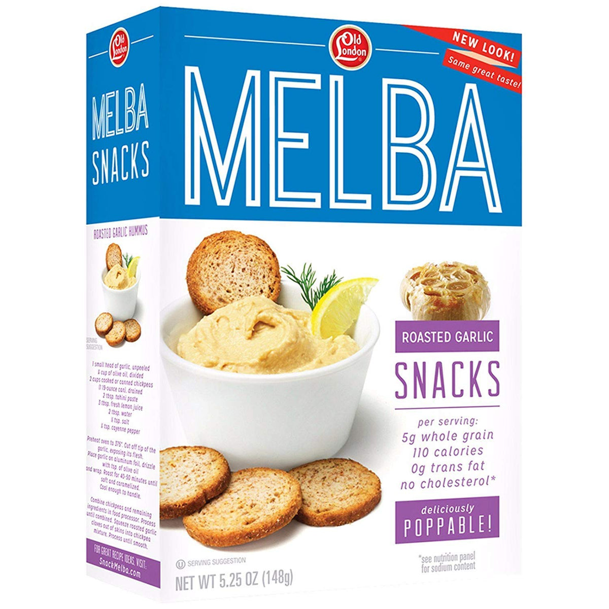 Old London Melba Snacks roasted garlic front view, crisp texture ideal for dipping