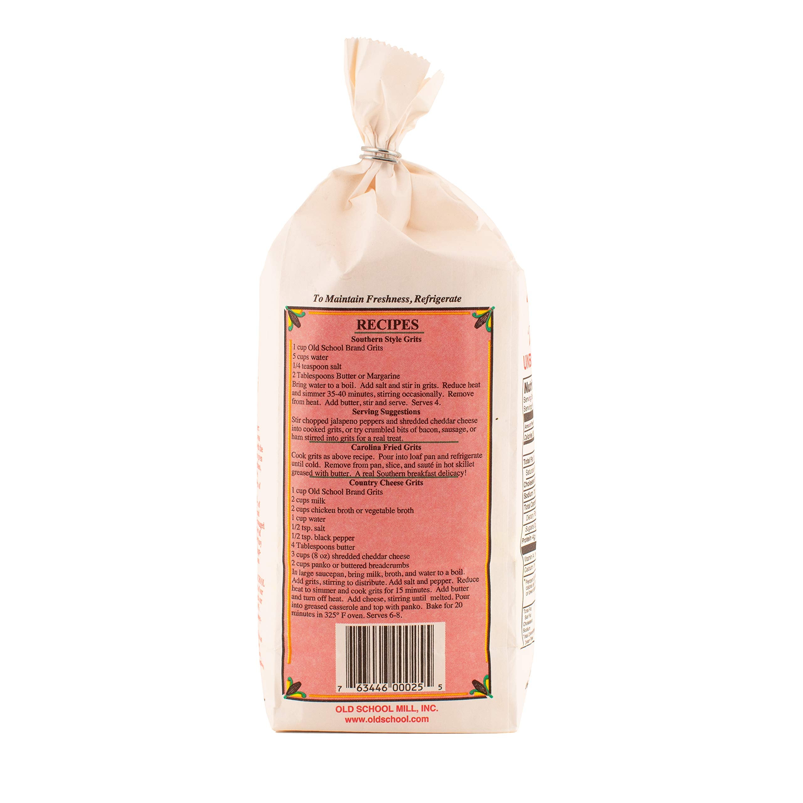 Old School Brand non-GMO label on the package, authentic Carolina corn.
