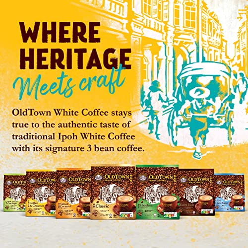 Old Town 3-in-1 classic white coffee sachet close-up for convenience.