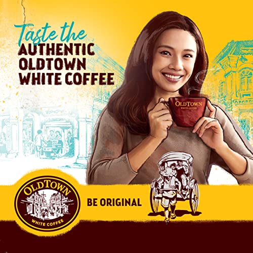 Old Town white coffee package front label showing weight and 3-in-1 benefits.