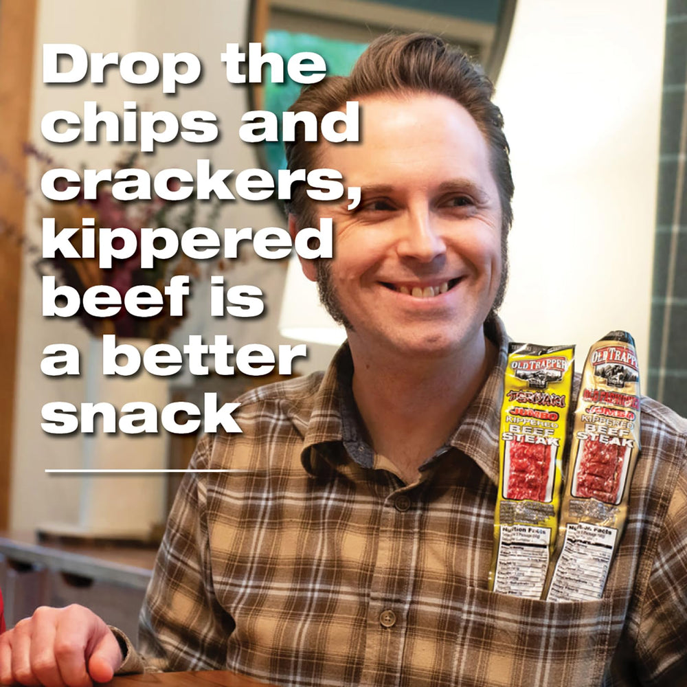 Old Trapper 12-pack snack display emphasizes bulk value