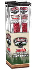 Old Trapper 22g protein label highlights lean beef and quality
