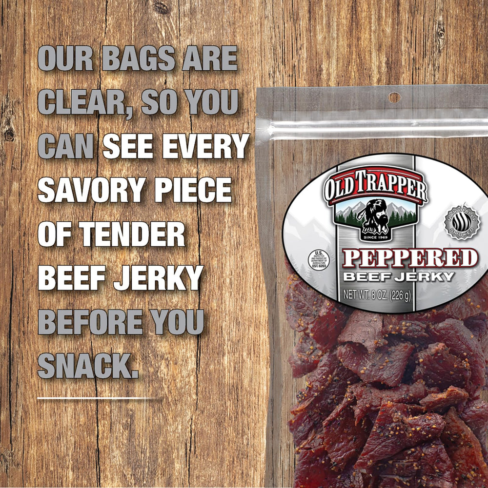 Old Trapper beef jerky close-up highlights premium lean beef quality
