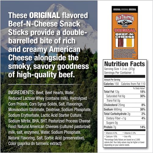 Old Trapper Beef-N-Cheese stick close-up showing smoky beef flavor