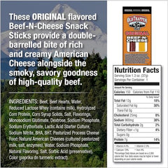 Old Trapper Beef-N-Cheese stick close-up showing smoky beef flavor