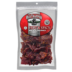 Old Trapper Hot Spicy Jerky front bag highlighting bold smoky flavor