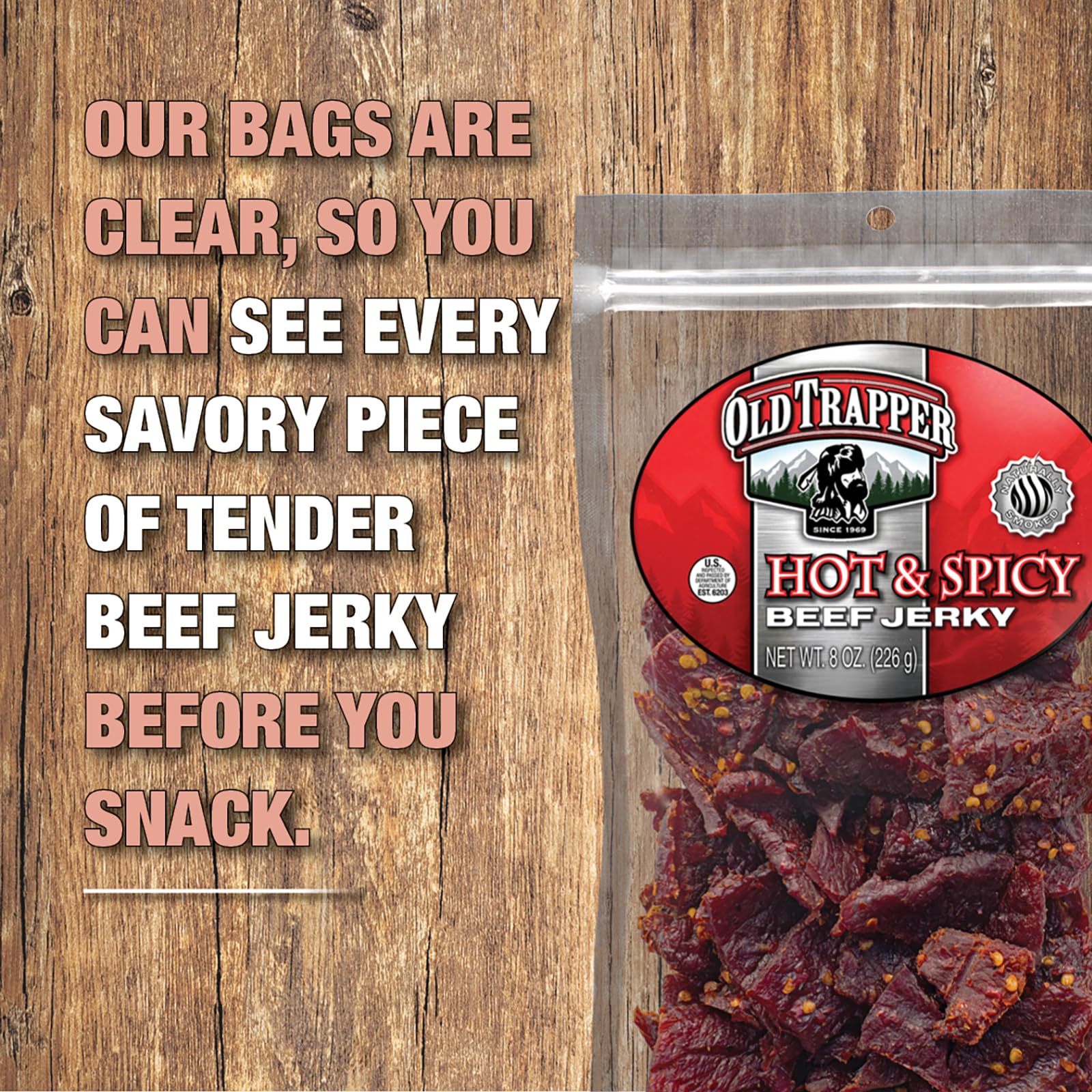 Old Trapper Hot Spicy Jerky lunchbox friendly protein on demand