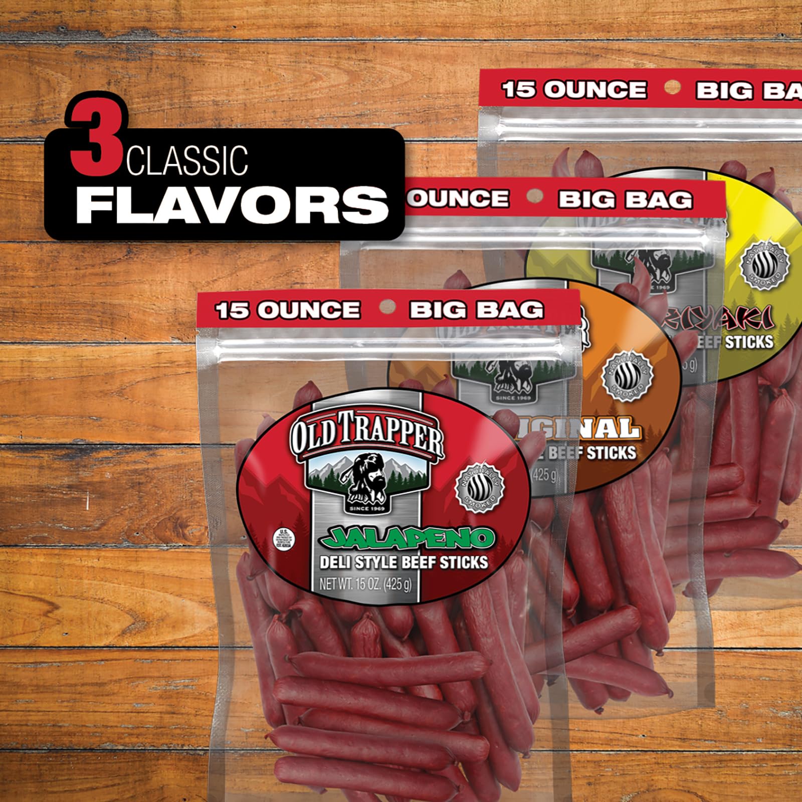 Old Trapper Jalapeño Deli-Style Beef Sticks snack-time idea for road trips.