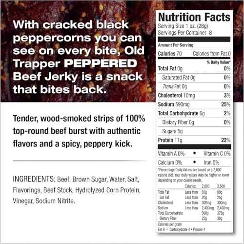 Old Trapper jerky in smoky wood aroma for flavor-packed snacking