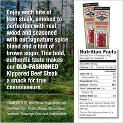Old Trapper kippered steak close-up shows lean beef and natural wood-smoke aroma