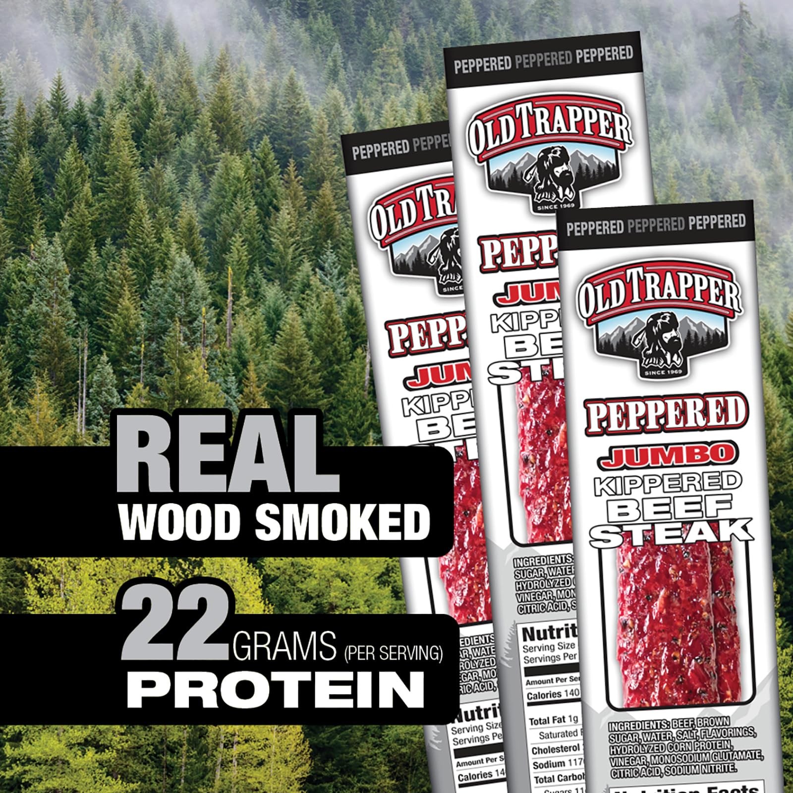 Old Trapper peppered beef bite showcasing savory spice kick