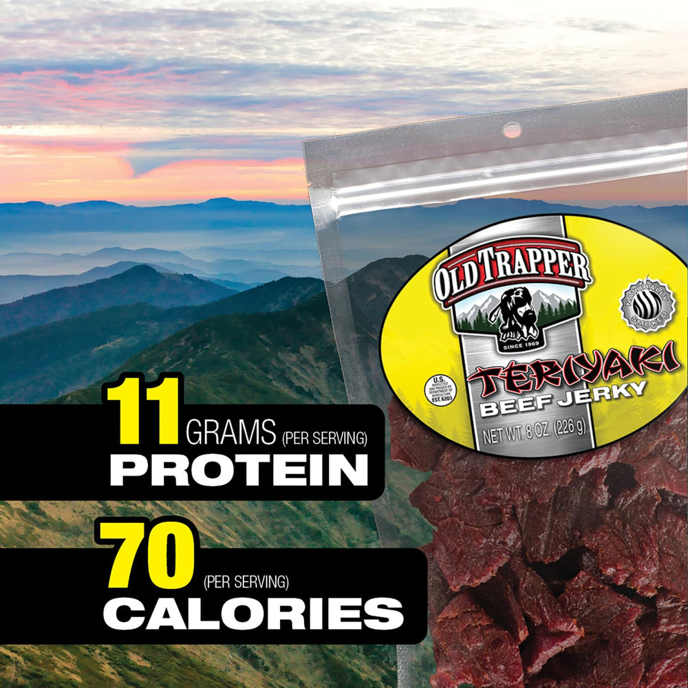 Old Trapper jerky enjoyed during outdoor hiking or lunch.