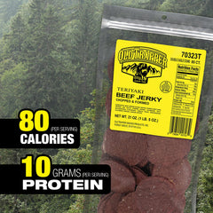 Old Trapper jerky close-up showing smoky texture and teriyaki glaze