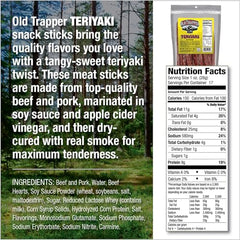 Old Trapper Teriyaki Snack Sticks close-up texture reveals tender, smoky bite.