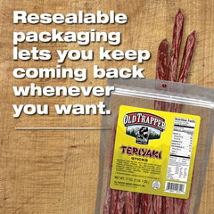 Old Trapper Teriyaki Snack Sticks plated for a quick savory snack.