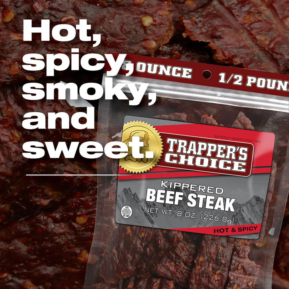 Old Trapper high-protein beef snack highlighting 10g protein per serving