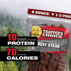 Old Trapper resealable 8oz package preserving freshness for later snacking