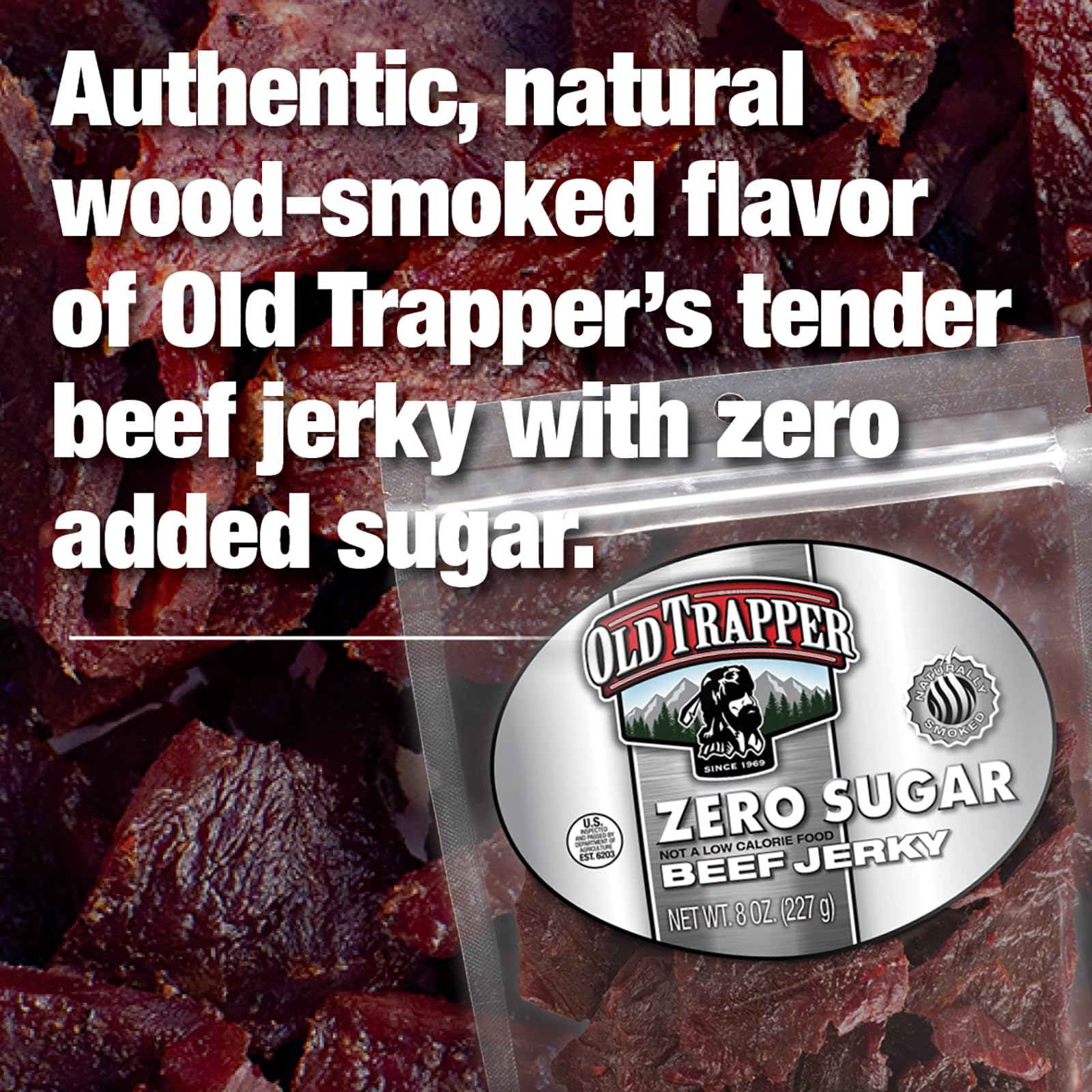 Old Trapper Zero Sugar Beef Jerky accompanies outdoor hike as portable snack.