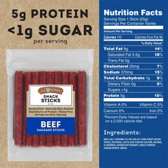 Old Wisconsin beef snack sticks close-up showing premium meat and spices.